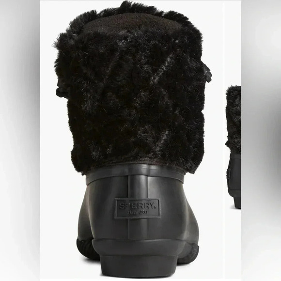 Sperry Saltwater Faux Fur Duck Boots – Black Waterproof Winter Rain Snow - Picture 5 of 5